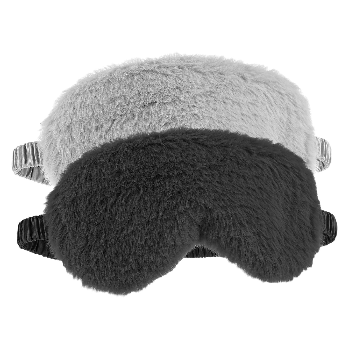 WY LIGHTING LEVEL 2 Pcs Plush Eye Mask Soft Sleeping Blindfold Eye Cover Comfortable Furry Faux Fur Sleeping Mask Satin Nap Night Eyeshade Cover for Women Men Gift (Black, Gray)