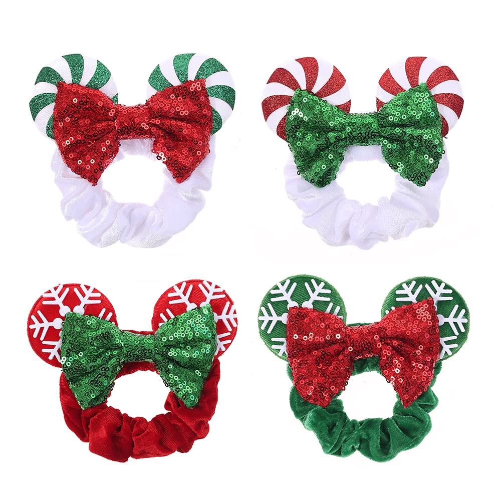 JIAHANG Christmas Velvet Mouse Ear Hair Scrunchies Lollipop Sequins Bow Ponytail Holder Festival Costume Hair Accessories for Wo
