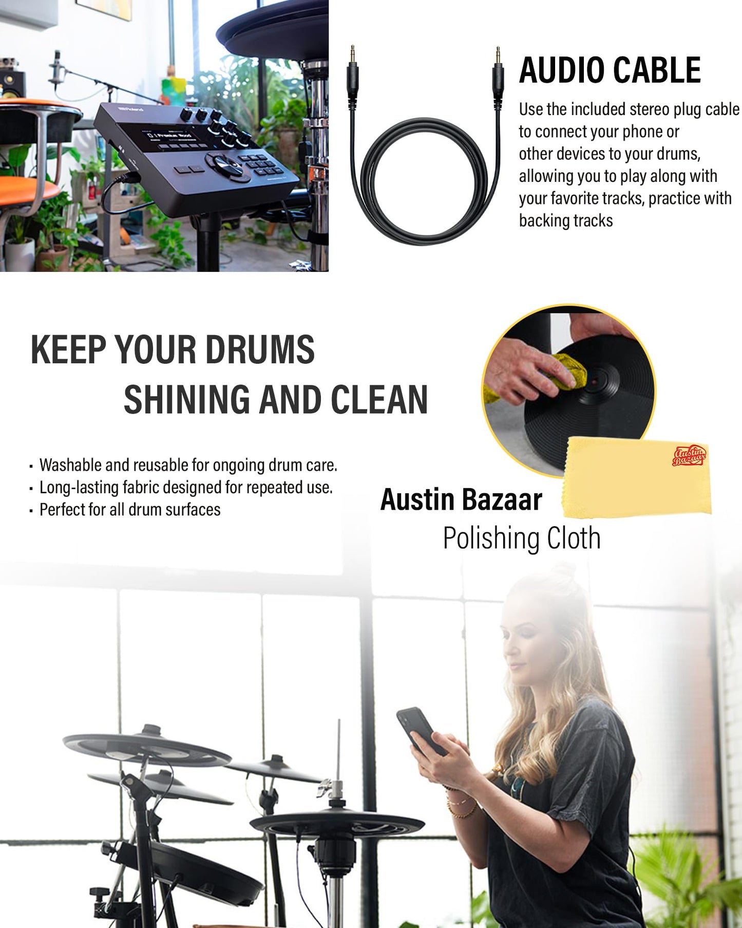 Roland Generation 2 V-Drums Td-27Kv2 Electronic Drum Set Bundle With Drumstick Bag, 3.5Mm Audio Cable, 3 Pairs Of Drumsticks, An