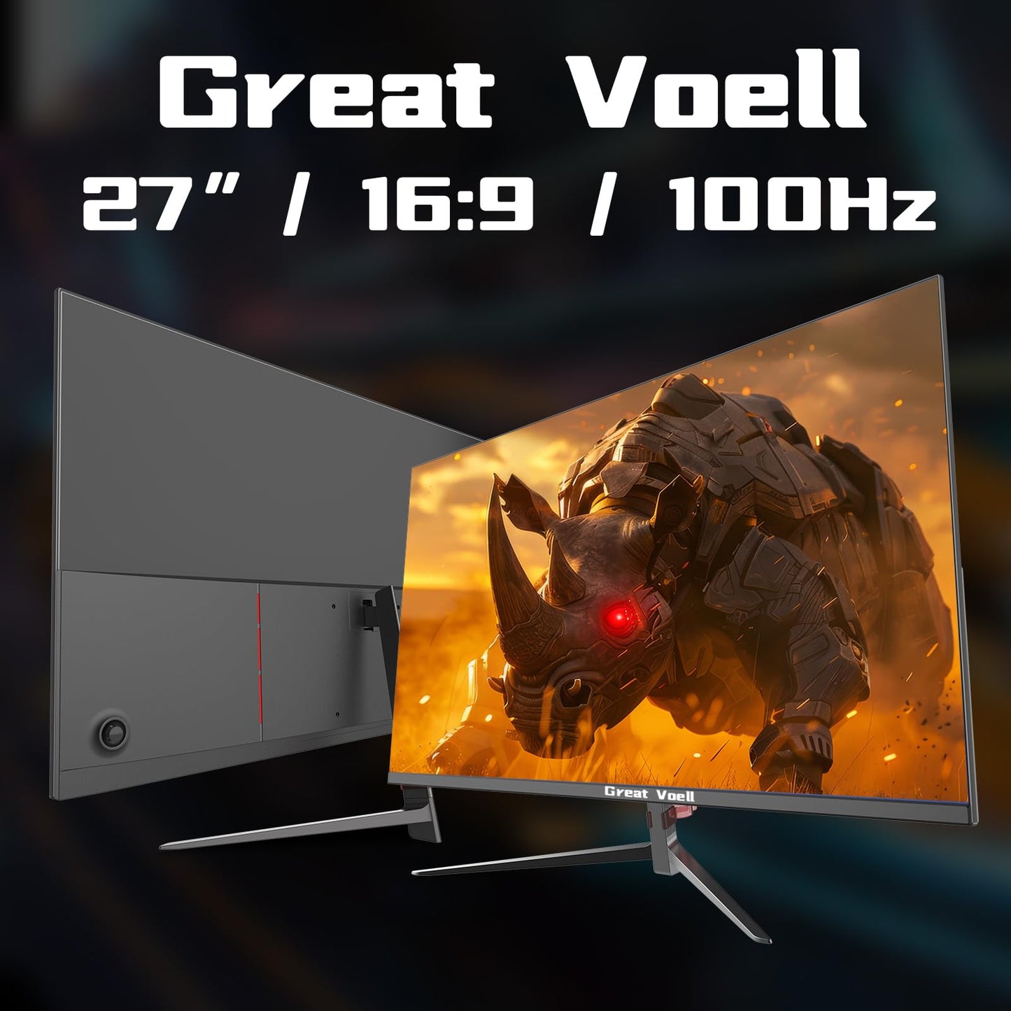 Great voell 27 inch Gaming Monitor IPS 100Hz Computer Monitor Full HD 1920 x 1080P with HDMI VGA Interface Eye Care Frameless 100 x 100mm VESA with 3-Side Virtually Borderless Design