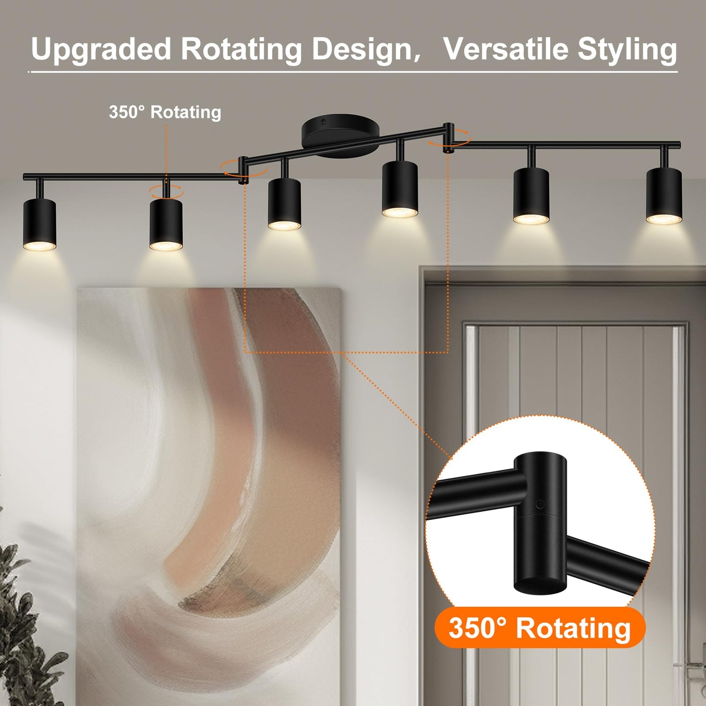 Track Lighting Kit Led  Track Lighting Fixtures Ceiling  44.3 Black 6 Light Ceiling Light For Kitchen  Flexible Spotlight With Rotatable Head  Industrial Wall Lights For Hallway(Gu10 Socket  No Bulb)