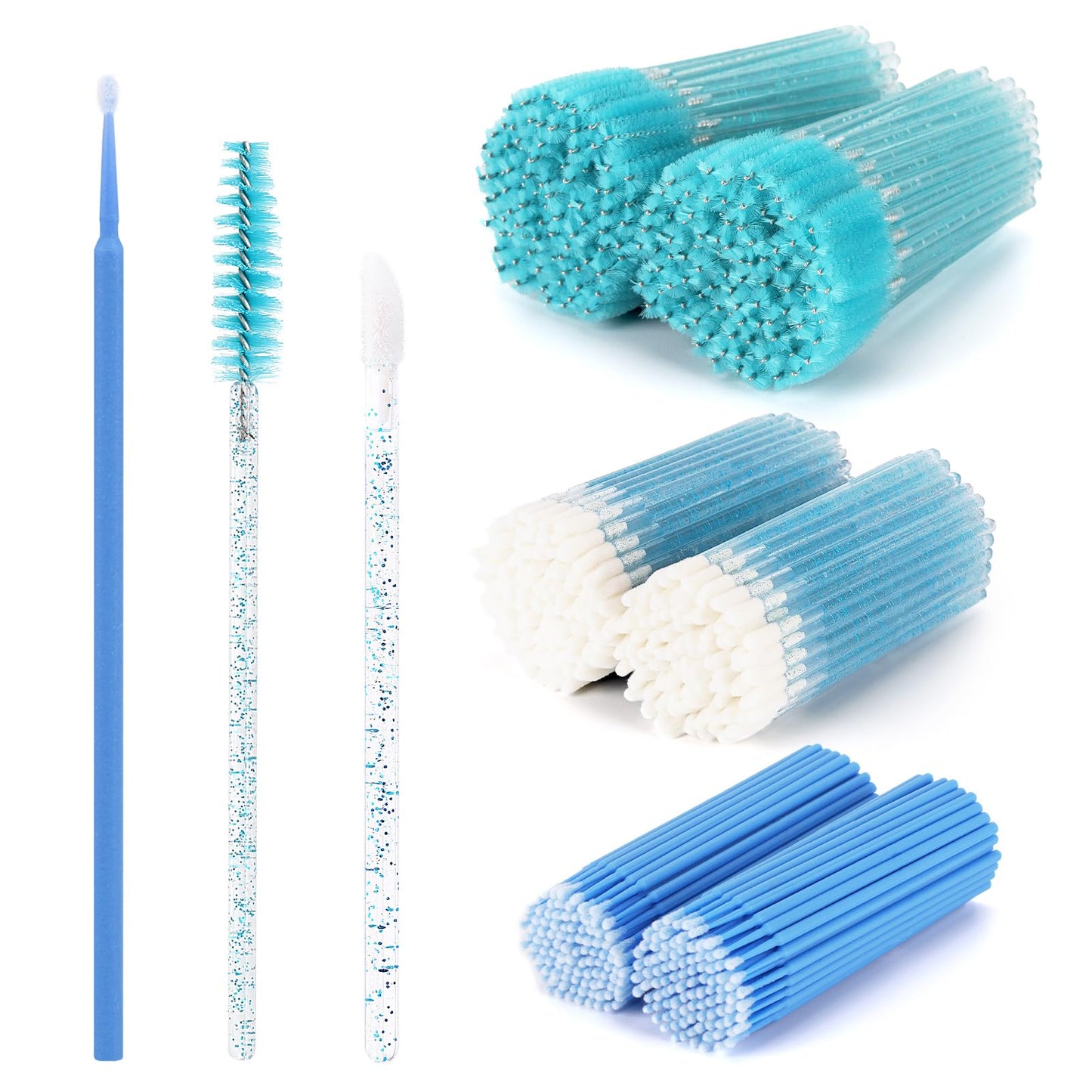 600 PCS Eyelash Extension Supplies Kit, 200 Spoolies Mascara Wands Disposable 200 Lip Brushes 200 Micro Swabs Purple Eyelash Bru