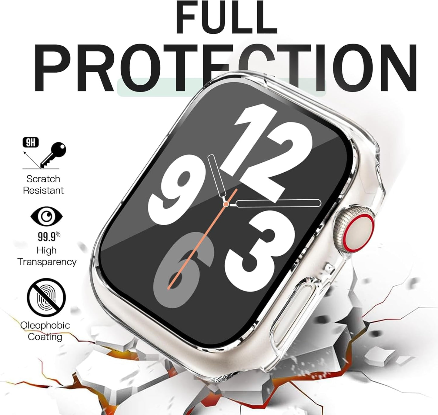 JR.DM 41mm 2 Pack Hard PC Case with HD Tempered Glass Screen Protector for Apple Watch Series 9/8/7, Slim Guard Bumper Full Coverage Protective Anti-Scratch Face Cover for iWatch, Black+Clear