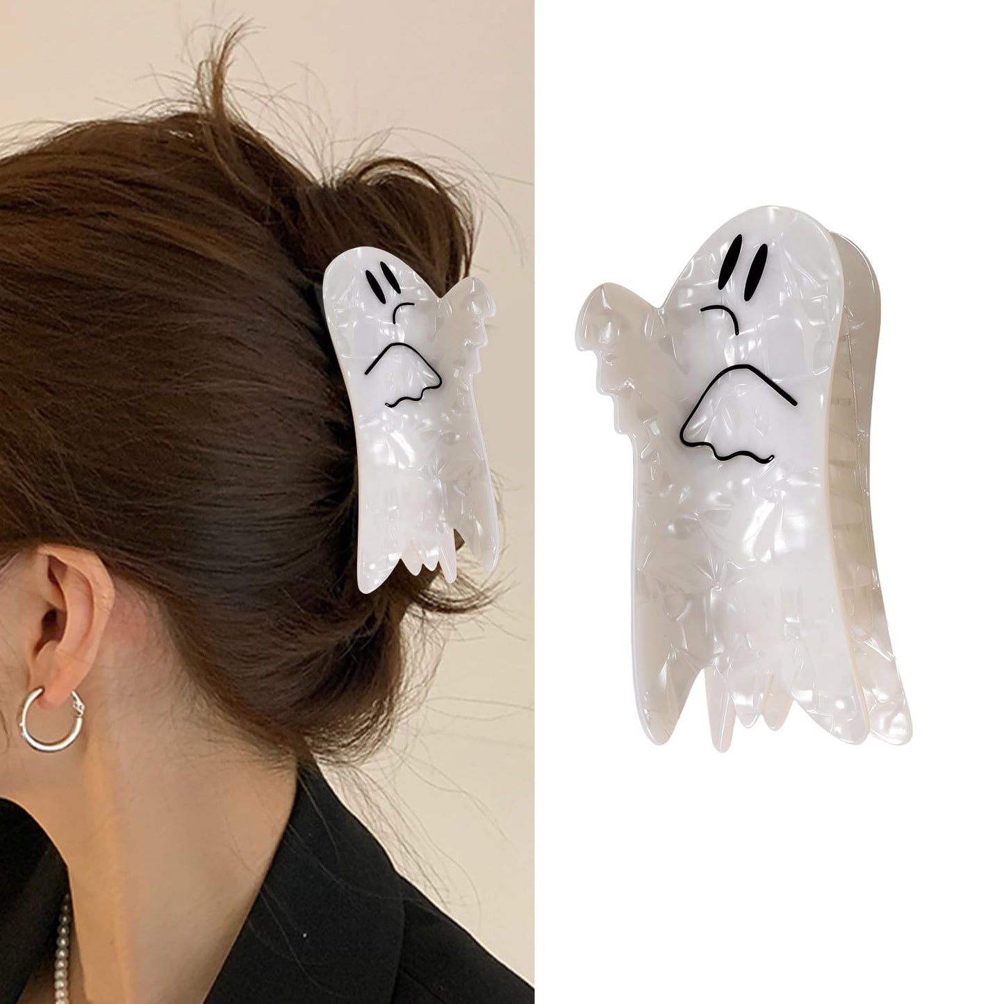 Ghost Hair Clips Halloween Large Claw Clips Hair Accessories for Women Funny White Ghost Hair Clip for Thin Thick Hair Cosplay C