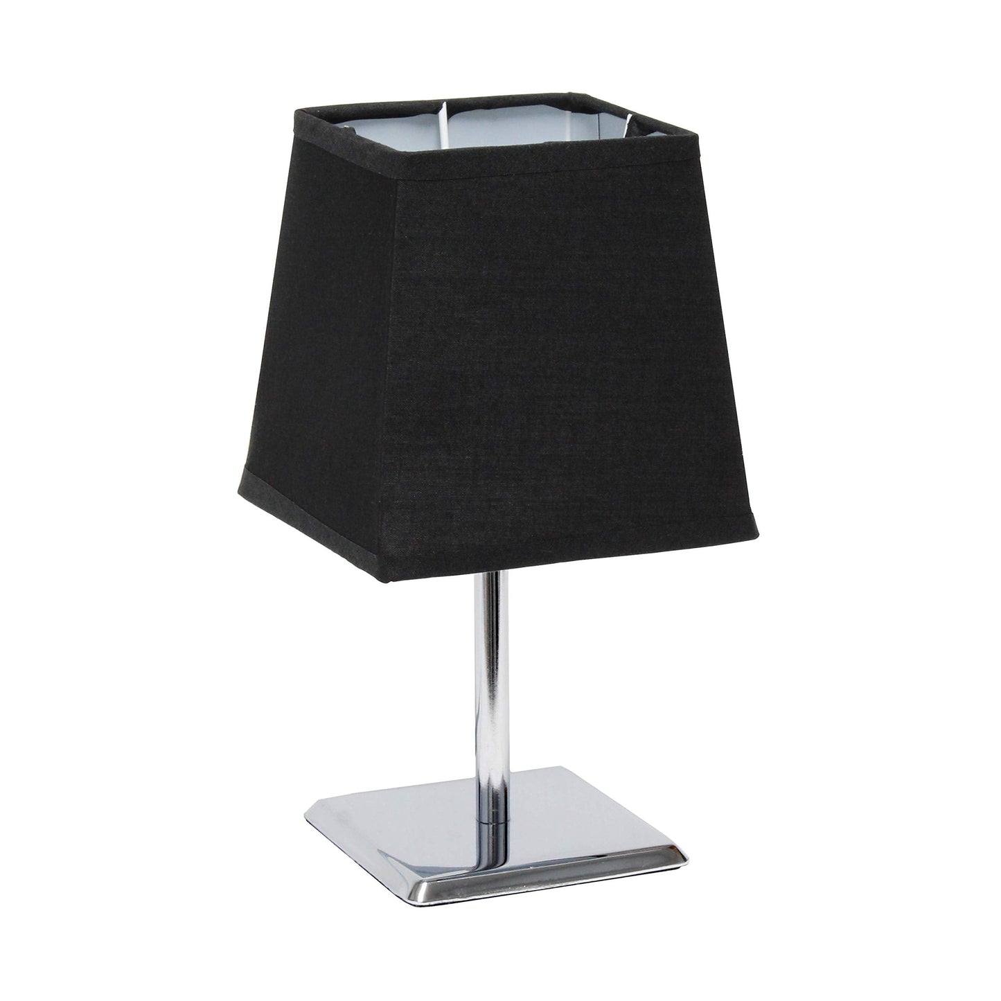 Simple Designs Lt2062-Blk Mini Chrome Table Lamp, Black Fabric Shade, Metal, Pack Of 1