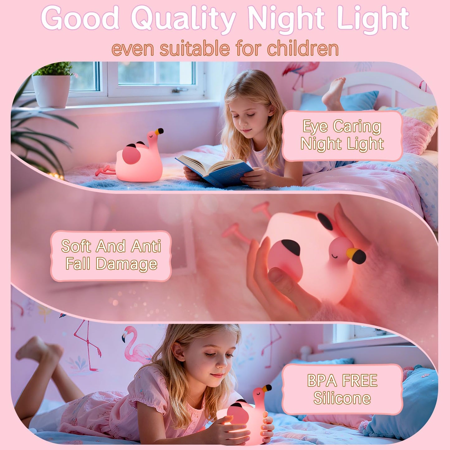 Yr Yrhh-Pet Flamingo Cute Night Light  Flamingo Decor Kids Squishy Lamp  Girls Pink Xams Gifts Trendy Stuff Toys  Rechargeable Dimmable Silicone Led Nightlight  Baby Nursery Dorm Kawaii Bedside Lamps