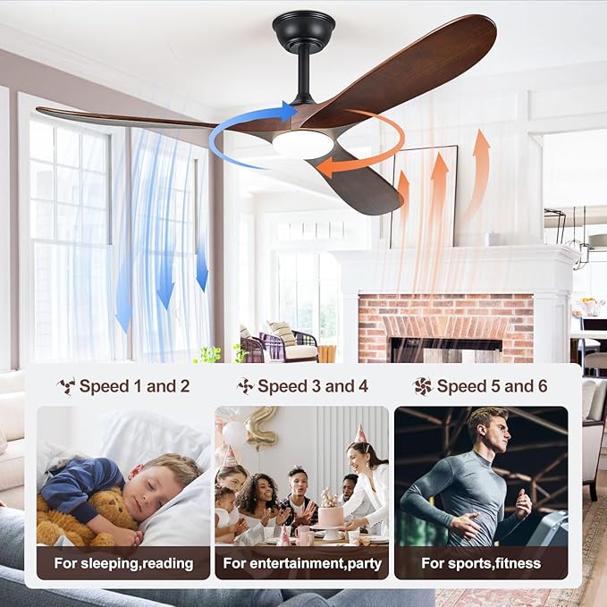 72" Ceiling Fans with Lights, 72 inch Ceiling Fan with Lights, High cfm Quiet 3 Blade Wood Walnut Ceiling Fan, Large Modern Ceiling Fan with Remote, Propeller Fans for Patios,Dark Walnut