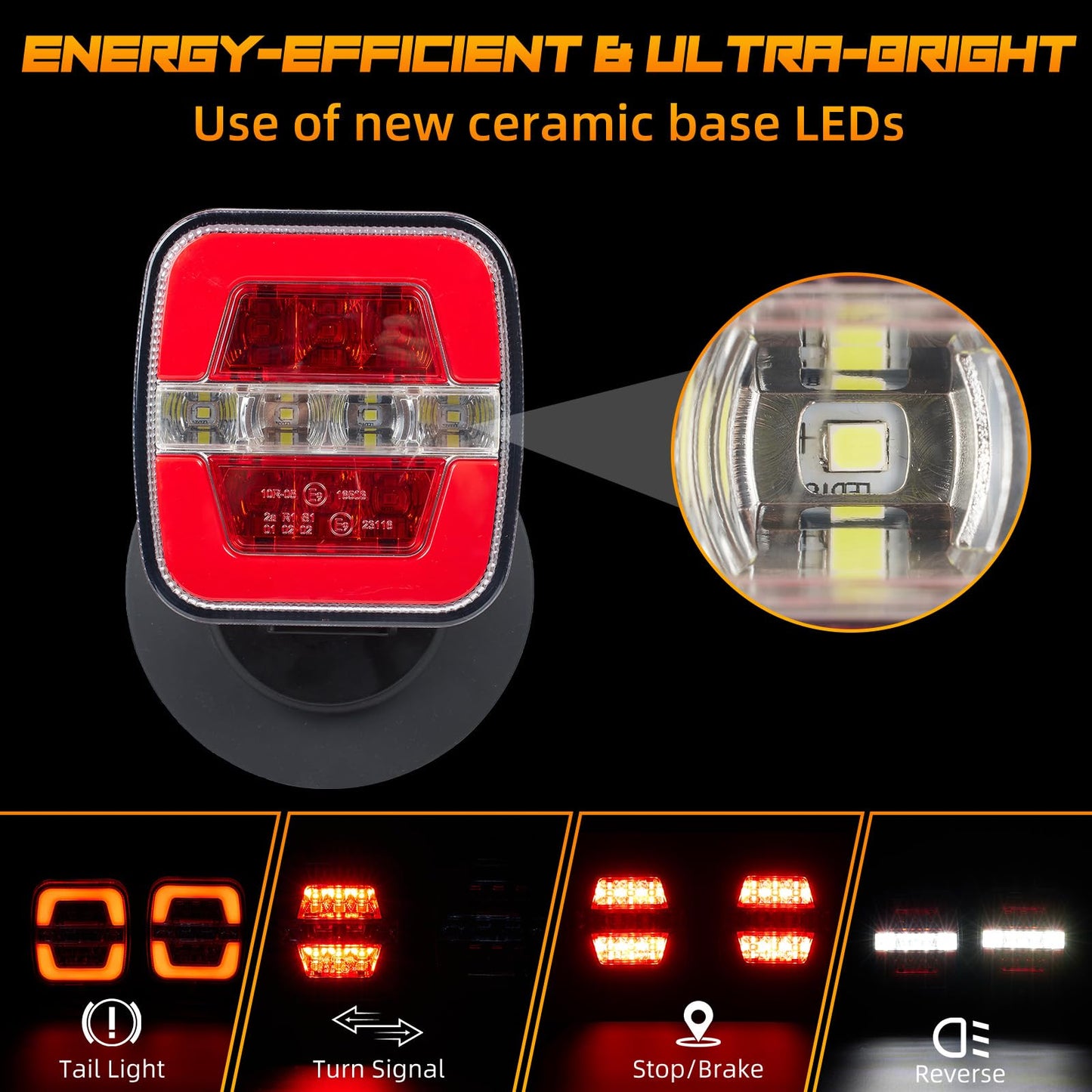 inhtgeas Wireless Trailer Lights - Magnetic, Rechargeable, LED, Model SL-5016, Version 5016, Red