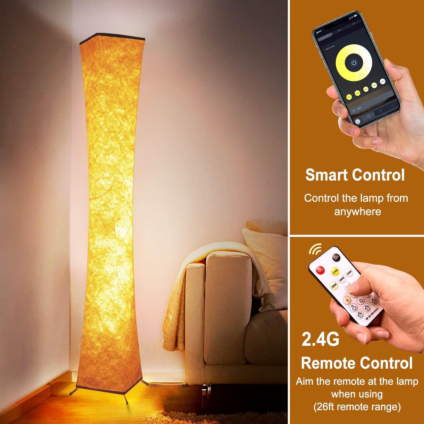 Yinghuochong LED Floor Lamp - Dimmable, 61in  Tall, 3 Color Temperature, Remote & APP Control, Modern Square Design