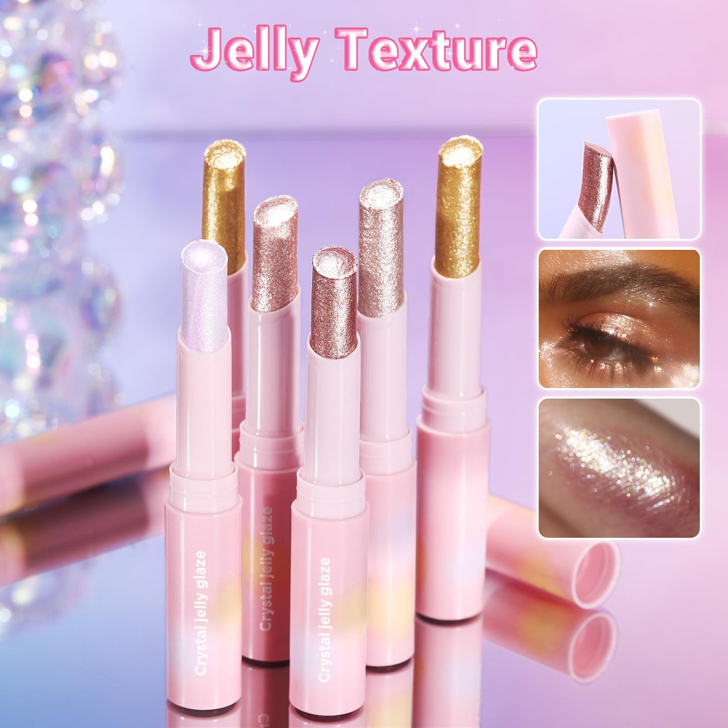 Crystal Hydrating Jelly Stick Eyeshadow Stick, Glitter Makeup Jelly Shimmer Eye Shadow Crayon, Lightweight Eye Brightener Makeup