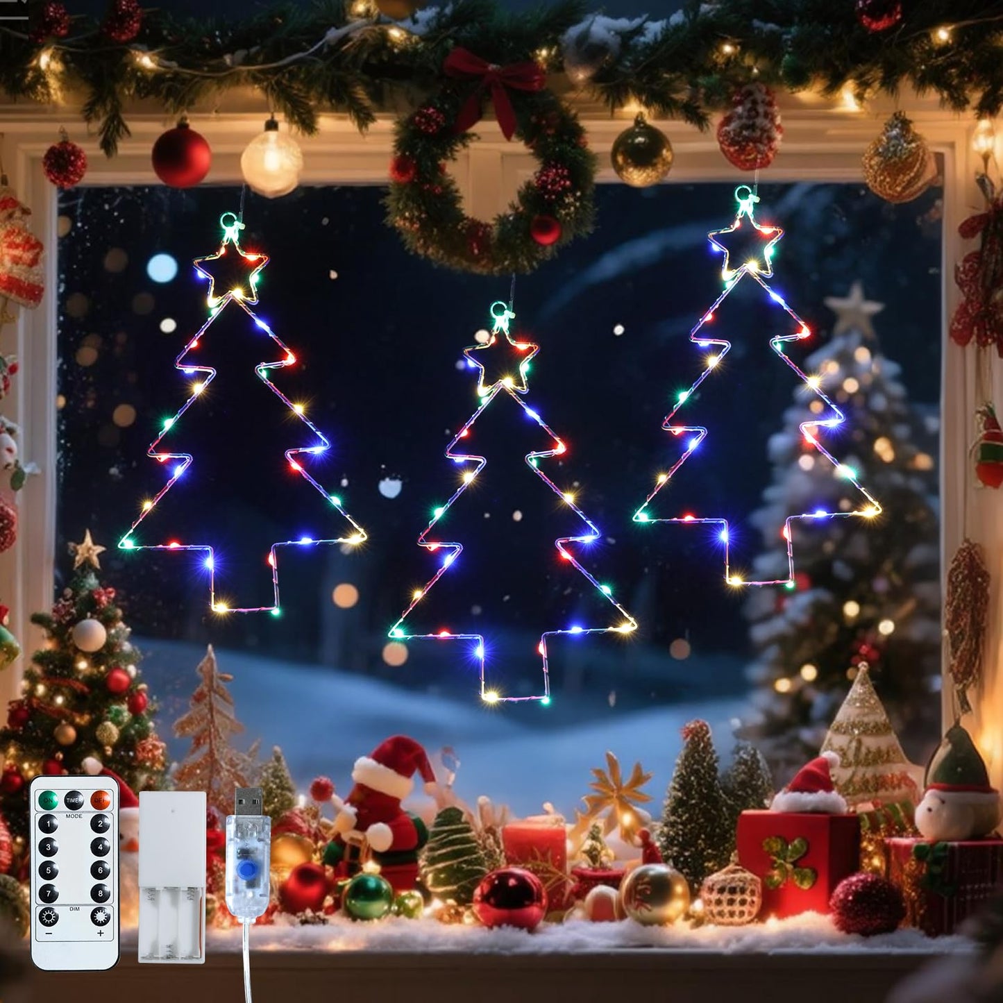 Leisure World 3 Pack Christmas Tree Shaped Led Window Silhouette Lights  Battery/Usb Operated With Remote & Timer  8 Modes For Indoor Outdoor Holiday Xmas Party Decor