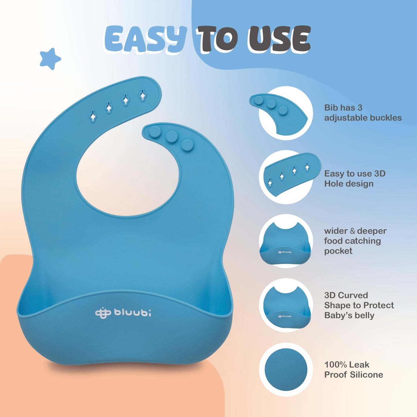 Bluubi Silicone Baby Feeding Set - Infant Tableware for First Foods & Baby, Led Weaning (0+ Months), Easy to Clean, Durable, Perfect for Baby Boy or Girl, Solid Feeding - Blue - Deluxe