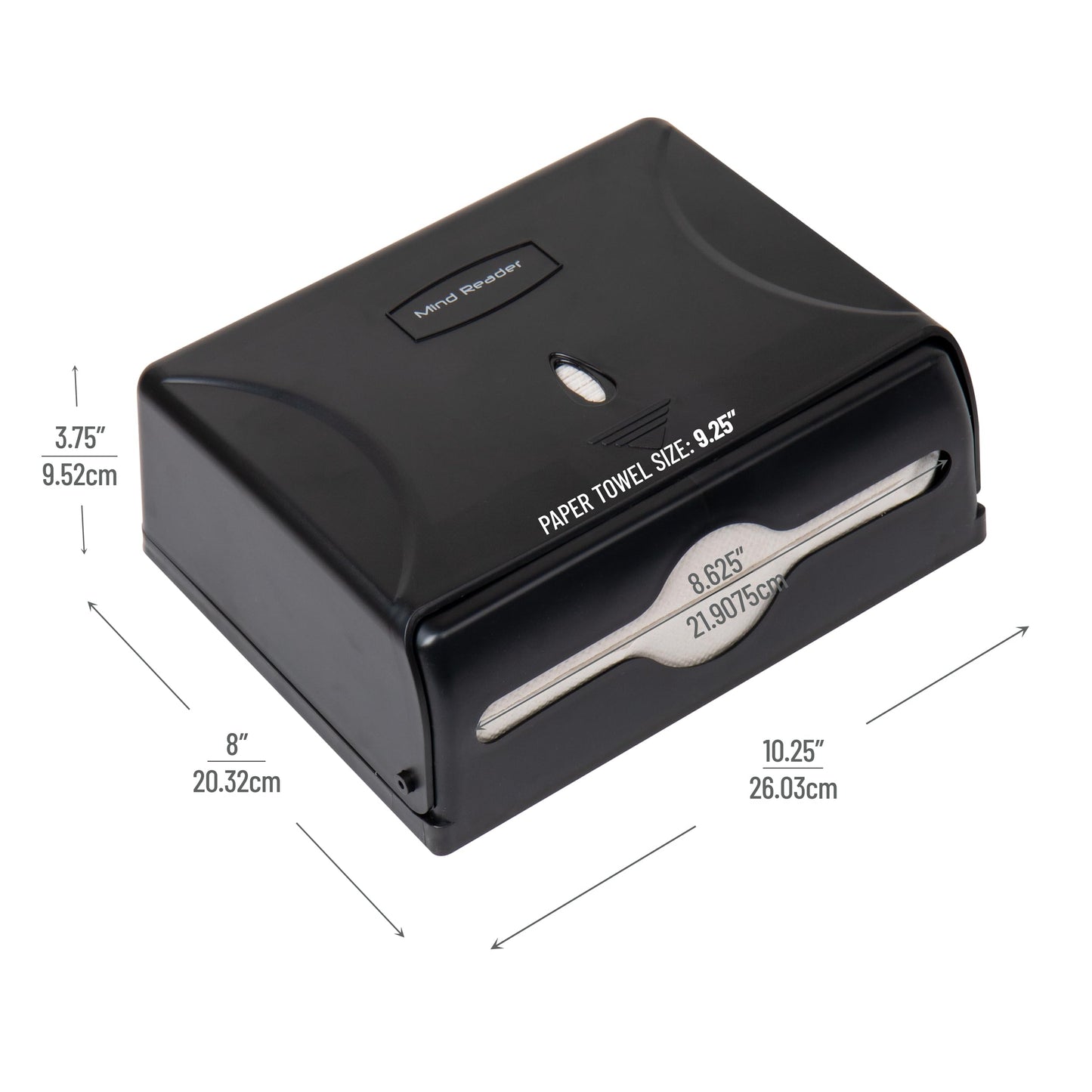 Mind Reader Paper Towel Dispenser, Tri-Fold Towel Holder, Restroom, Wall Mount, Bathroom, 10.25"L x 3.75"W x 8"H, Black