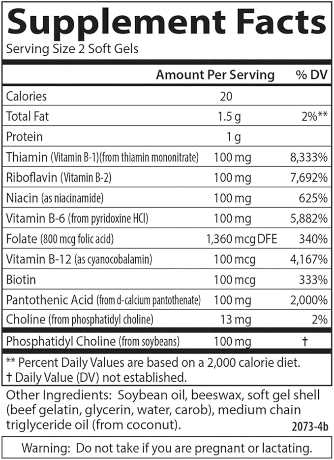 Carlson - B-100 Gels, High-Potency Vitamin B Complex, Energy Production, Cellular Support & Optimal Wellness, 100 Softgels