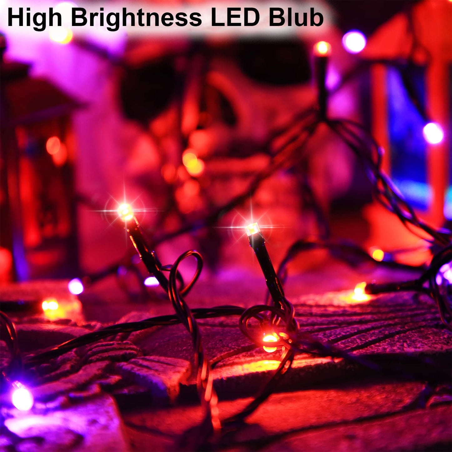 YAOZHOU Solar Halloween String Lights, 144ft LED, 400 Orange & Purple Lights, 8 Modes, IP44 Waterproof, Outdoor Decor