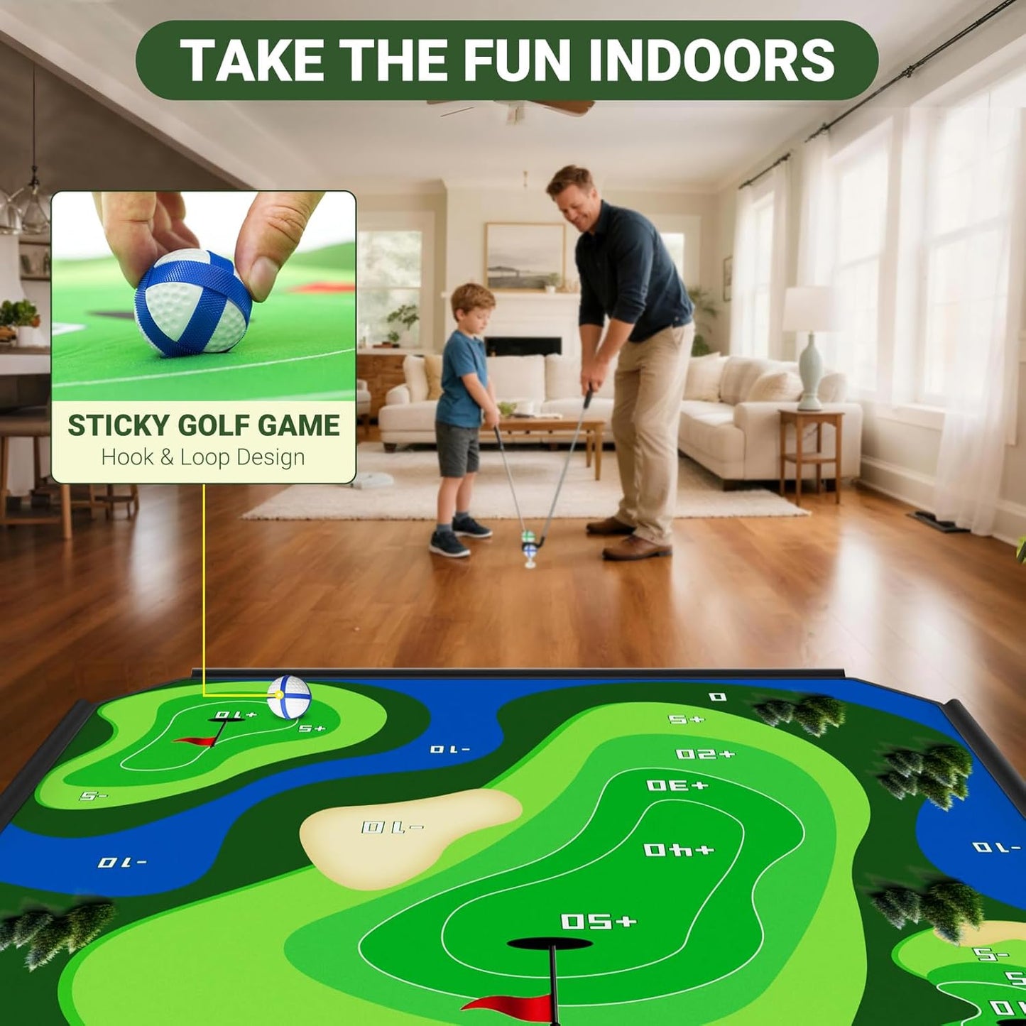DoCred Battle Royale Golf Chipping Game with 59”x59” Large Chipping Mat, 2 Golf Clubs, 25 Sticky Balls, Outdoor Indoor Sports Training Toy Gift for Adults, Family Yard Target Game