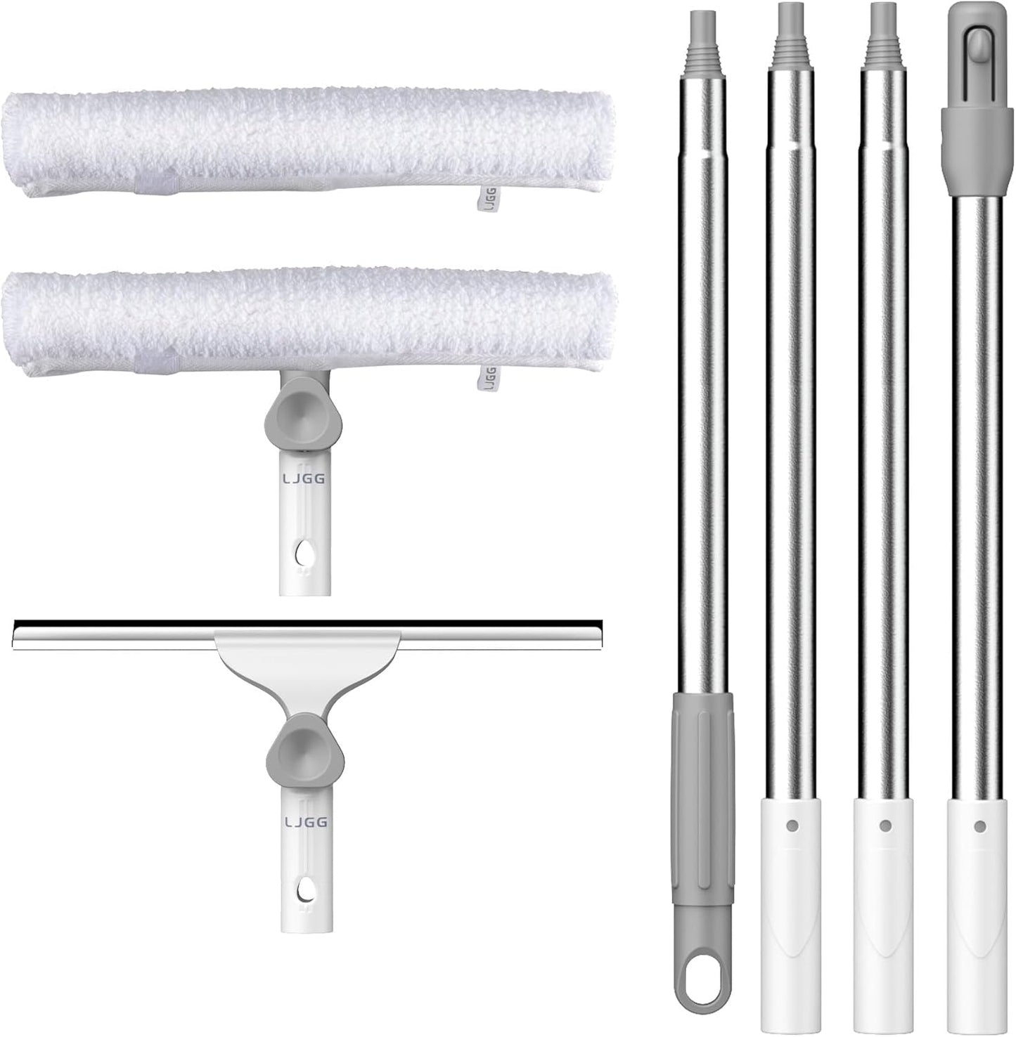 Window Cleaning Squeegee kit, 13.78" Squeegee and 13.78" Microfiber Scrubber with Aluminum Alloy Pole, 54" Telescopic Window Cleaning Tool for Glass Door, Shower Glass Door, Car Windshield-2 Pads
