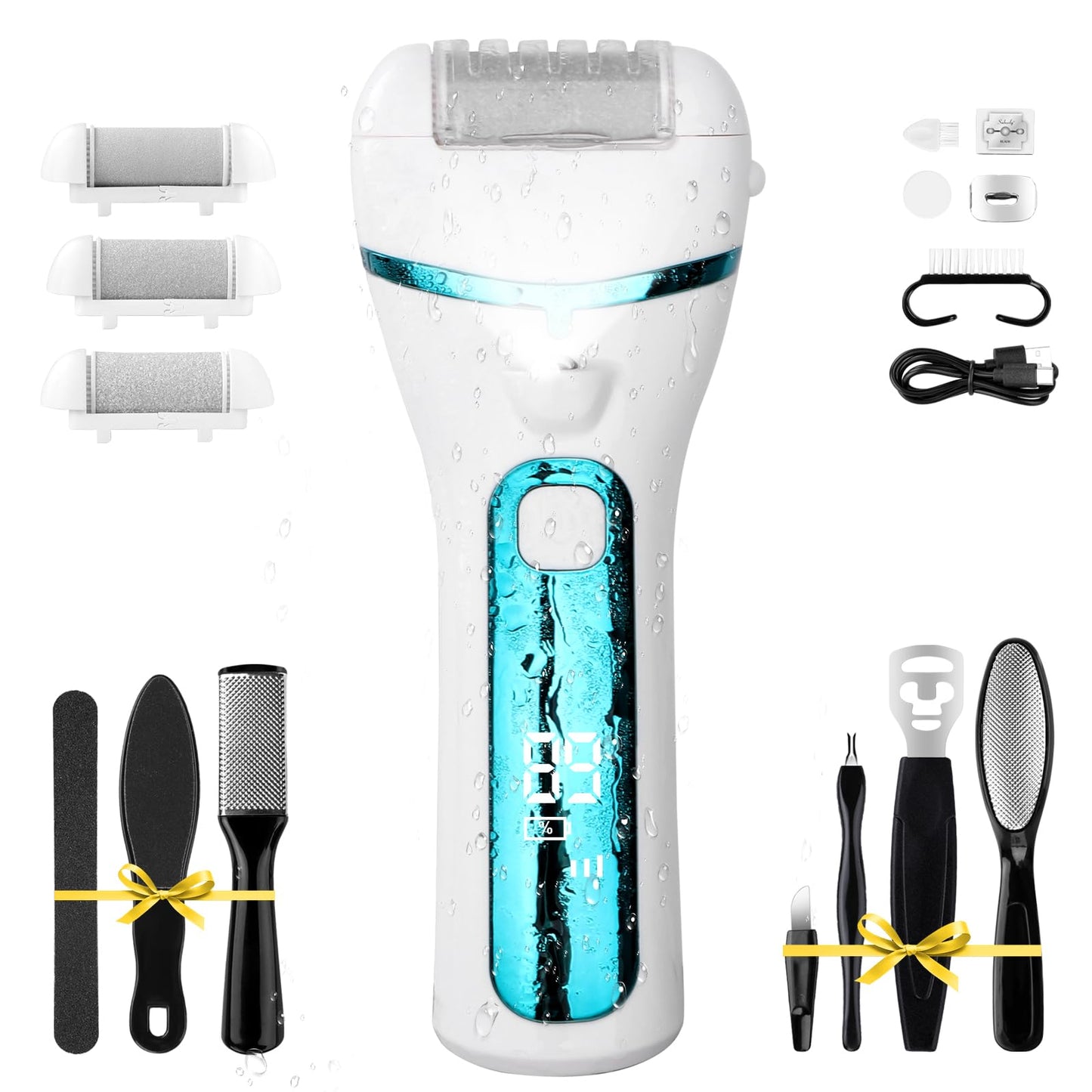 PUBOO Foot Callus Remover Electric 10000 RPM 3-Speed IPX7 Rechargeable Pedicure Kit for Hard Skin Women & Men. Portable Multi-Ro