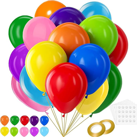 100PCS 12 Inch Rainbow Latex Balloons, Assorted Colors Party Balloons Bulk Pack for Birthday Decorations, Baby Shower, Wed...
