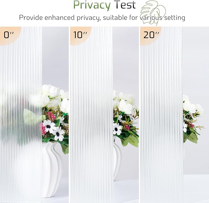 LUTE Reeded Glass Window Privacy Film, Frosted Glass Film, Removable 3D Decorative Decals Sun Blocking Anti UV Door Window Cover, No Glue Static Cling Vinyl for Bathroom Home Office, 23.6" x 157.4"