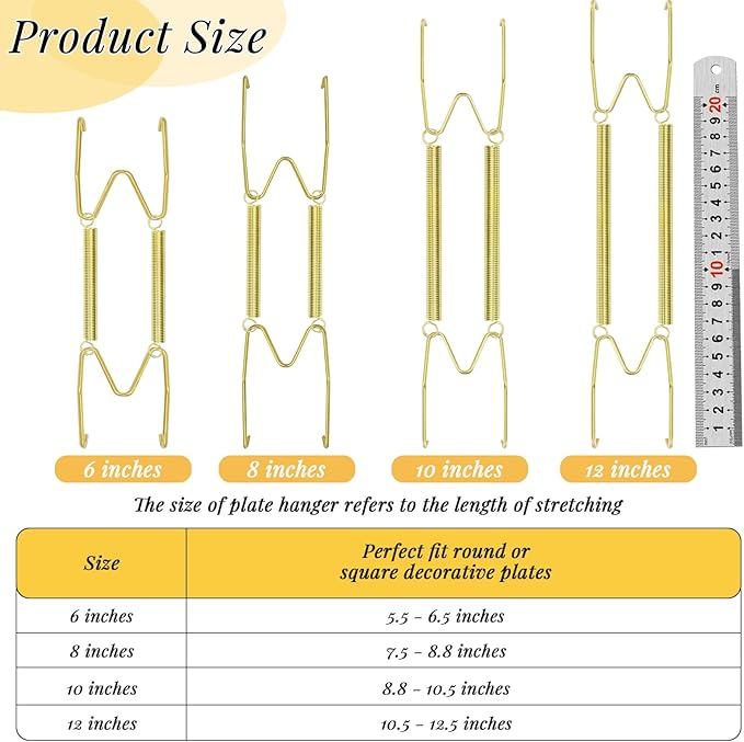 24 Pieces Plate Hangers for Wall - 6/8/10/12 Inch Invisible Wall Plate Hangers, Stainless Steel Plate Wall Hangers with 24 Pieces Wall Hooks for 5.5 to 12.5 Inch Decorative Plates and Arts (Gold)