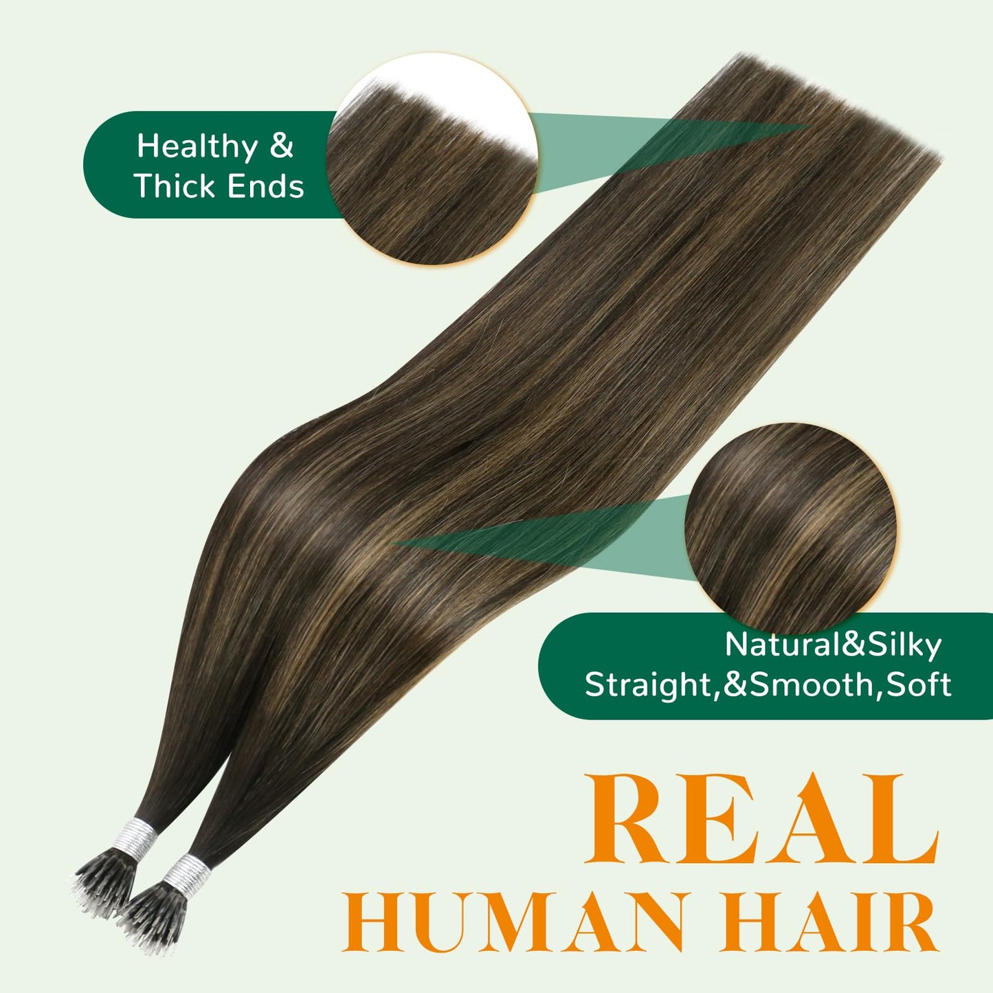 Easyouth Nano Bead Hair Extensions Balayage Nano Ring Hair Extensions Dark Brown to Brown Ombre Nano Extension Human Hair Add Le