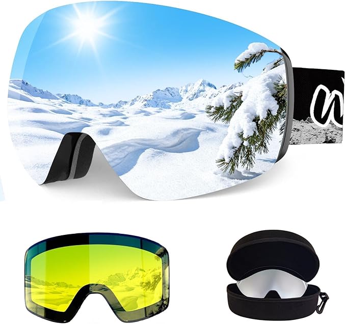 Whale Professional Ski Goggles Unisex Adult Snow Goggles Interchangeable Magnetic Replacement Lenses&Anti-Fog, Anti-UV400