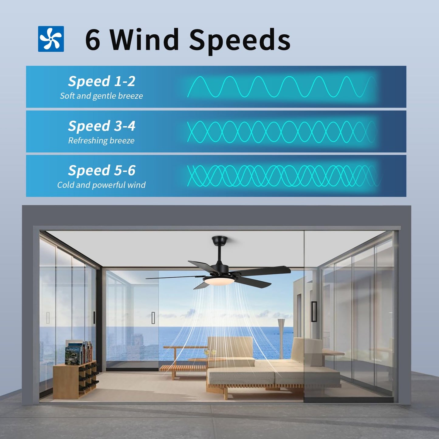 Rienaza Ceiling Fans With Lights,52 Inch Black Ceiling Fan With Light And Remote Control,Reversible,3Cct,Dimmable, Noiseless,Mod