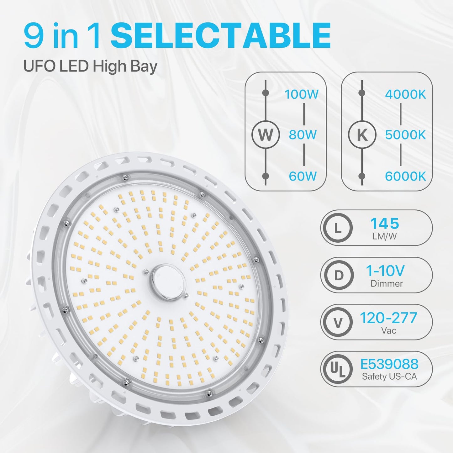 Hyperlite 100W High Bay Led Light, 14,000Lm, 5000K Daylight White, Aluminum, Dimmable, Ul Listed, Model Ces-Ls-H
