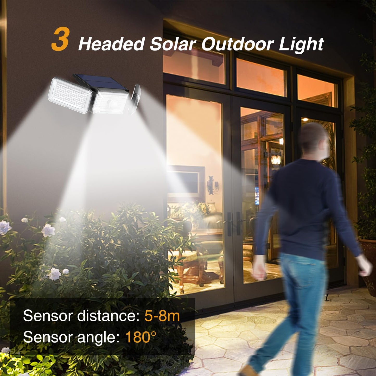 Ootday Solar Outdoor Security Lights, 368 Led, Ip65 Waterproof, Motion Sensor, Black, Model Sl002 For Garden, Patio, Yard, Garage
