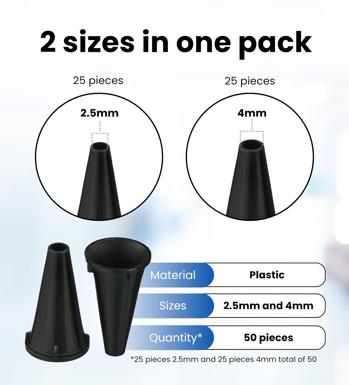 Zyrev ZetaLife Otoscope Cover Plastic Otoscope Specula Tips, Disposable Ear Specula Pack of 50 2.5/4 mm Disposable Covers
