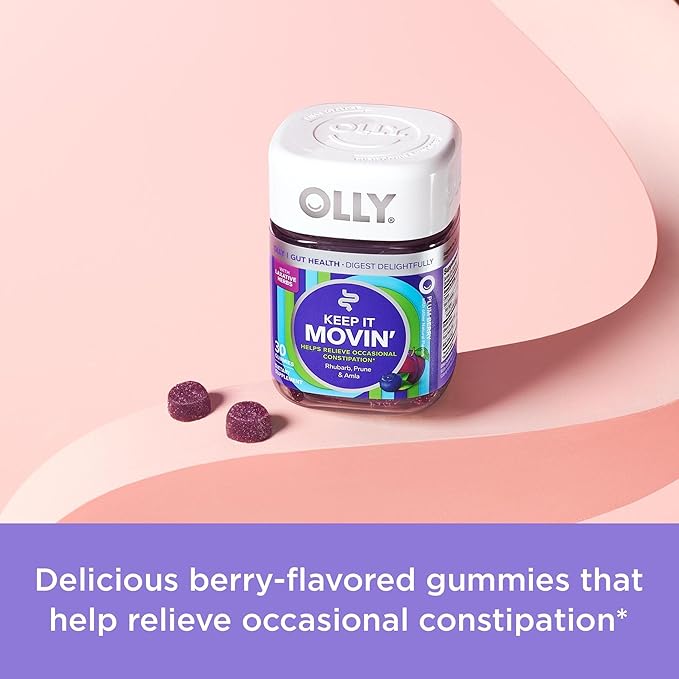 OLLY Hair Gummies with Keratin & Biotin and Constipation Relief Gummies with Rhubarb & Prunes - 60 + 30 Count