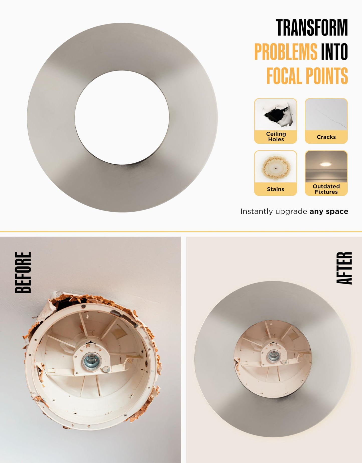 The Can Converter Ceiling Medallion for Recessed Can Light – Home Improvement Decorative Steel Flat Goof Ring & Cover Plate for 5" & 6" Cans, Small Ceiling Medallion for Chandeliers, Polished Chrome