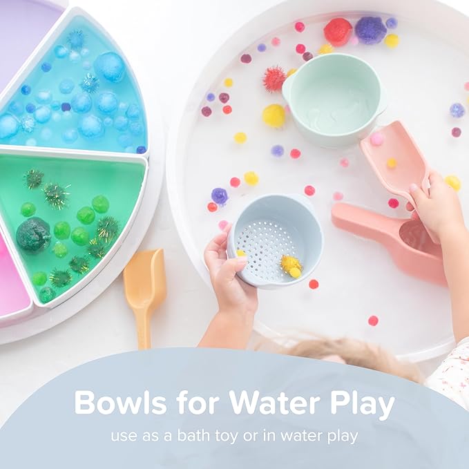 Inspire My Play - 3 x Nesting Bowls and Sieve - Perfect for Sensory PlayTray - Sensory Bin Accessories - Special Education Classroom Supplies - Montessori Education Toys - Natural