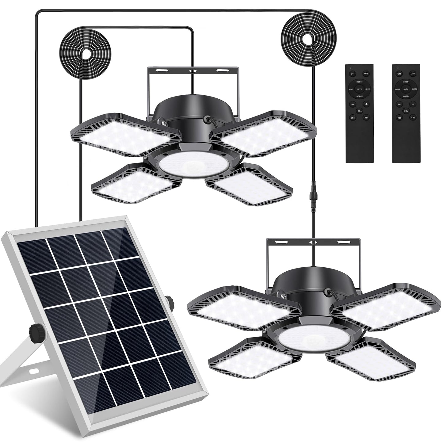 Aqonsie Solar Shed Light Indoor Outdoor, 176LED Solar Powered Pendant Light Daytime Available, Dual Lamps Motion Sensor Indoor Light with 5 Lighting Modes & Remote for Shed, Gazebo, Barn, Garage, Shop