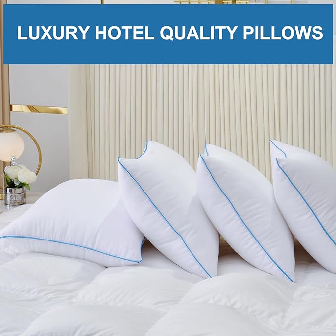 Uniqwamer Bed Pillows for Sleeping 4 Pack - Luxury Hotel Quality Pillows Standard Size Set of 4 - Cooling Pillows with Premium Plush Soft Down Alternative Fill for Back Side Sleepers