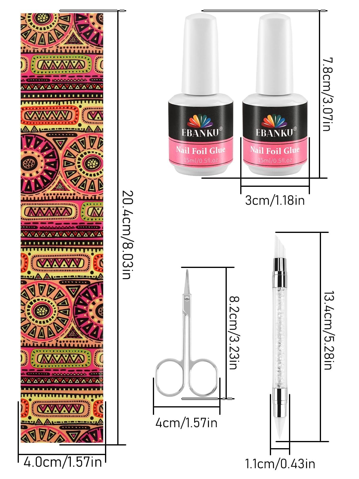 EBANKU 80 Pcs Nail Art Foil with 30ML Nail Foil Glue Gel, Starry Sky Flower Foils Transfer Stickers Foils Gels Polish Set for Sa