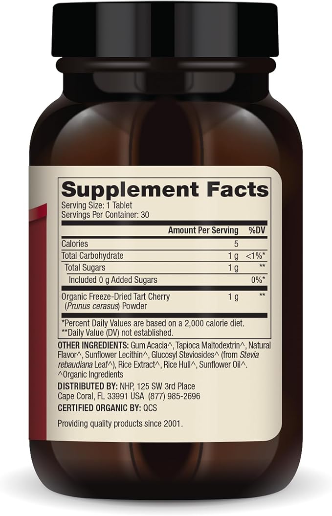 Dr. Mercola Organic Chewable Tart Cherry, 30 Servings (30 Capsules), Non-GMO, Gluten Free, Soy Free