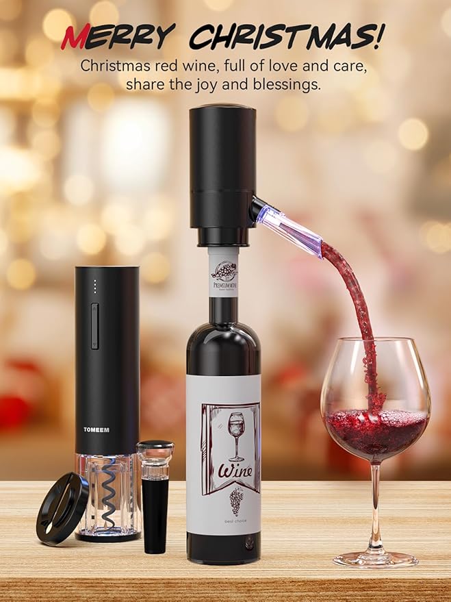 Rechargeable Electric Wine Gift Set - Aerator, Vacuum Stoppers, Foil Cutter and Bottle Opener for Home Bar and Outdoor Parties