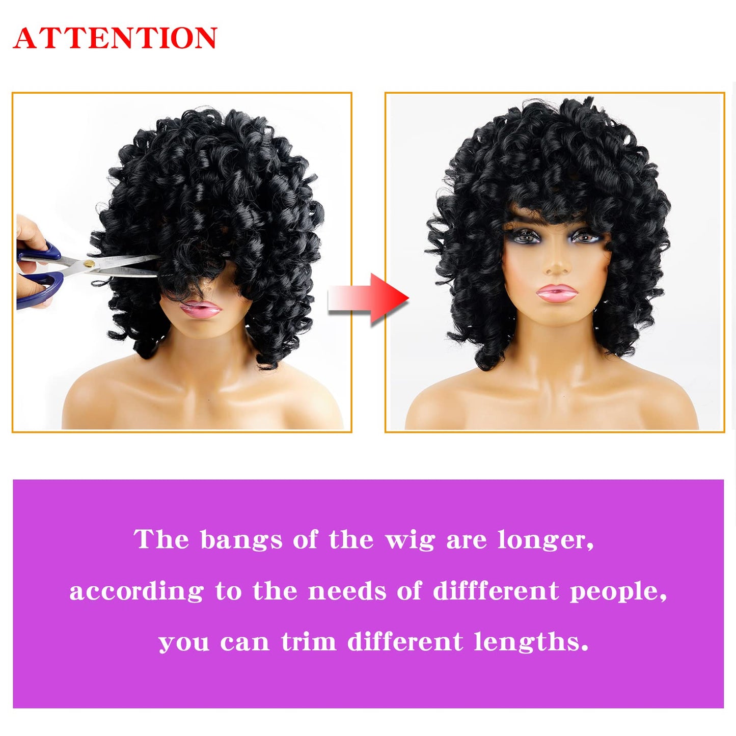 andromeda Short Curly Wigs for Black Women Soft Black Curly Wig with Bangs Fluffy Curls Synthetic Hair Wig Loose Curly African A