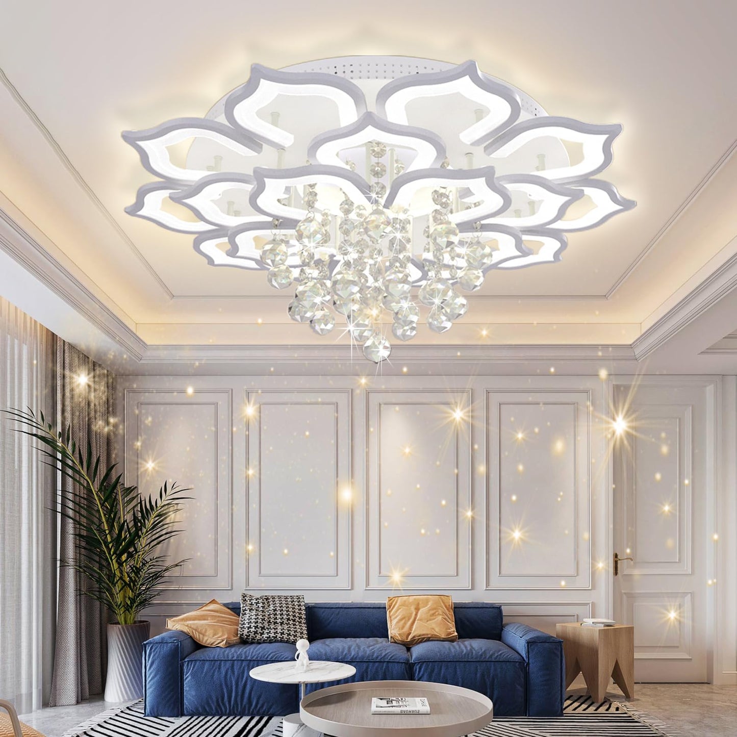 AHAWILL Modern Ceiling Light LED Chandelier, 39.4in/120W, 20 Heads, Acrylic, White, Model 204hh
