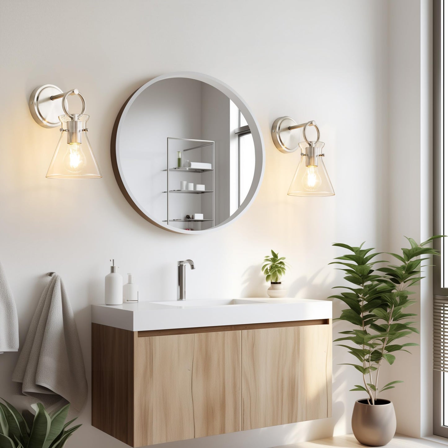Gednbo Wall Sconce For Bathroom Modern Vanity Light Fixtures Hardwired Wall Mount Lighting Lamp Farmhouse Wall Lights With 6 Clear Glass Shade For Bedroom Living Room  Brushed Nickel  1 Pack