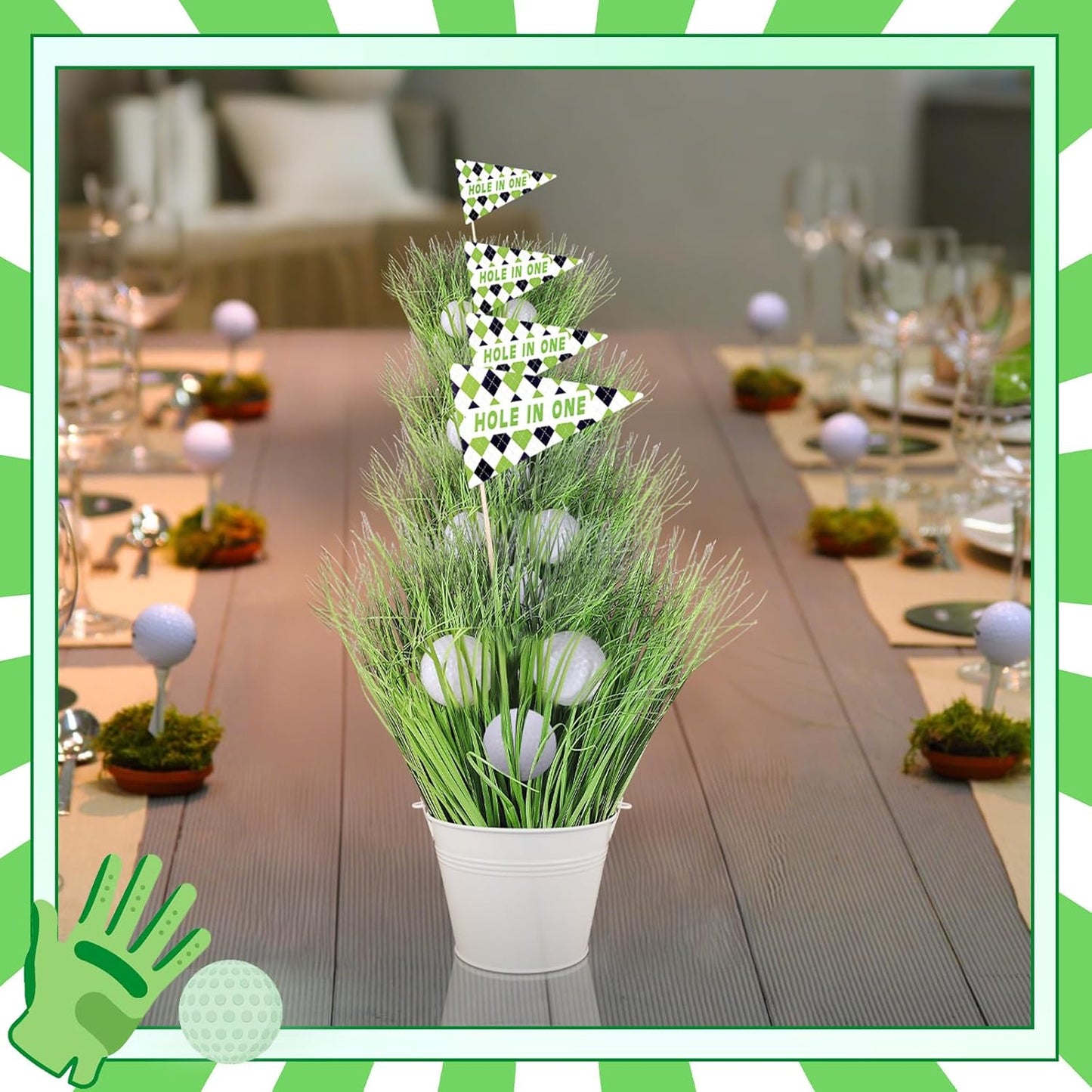 Soulchen Golf Party Table Decorations Kit Includes 6 Iron Bucket 12 Mini Golf 90 Artificial Grass 6 Flags Centerpiece for Birthday Sport Themed Party Desk Supplies Rugby Favors (6 Set,Chic)