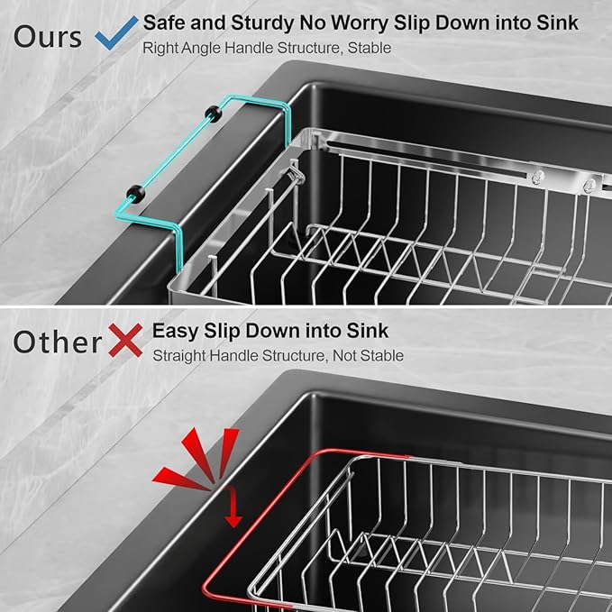 GSlife Expandable in Sink Dish Drying Rack - Stainless Steel Capacity Adjustable Over The Sink Dish Rack, Dish Drainer for Kitchen Sink Counter with Utensil Holder, 13.4"-20.5" L x 12.8" W, Silver