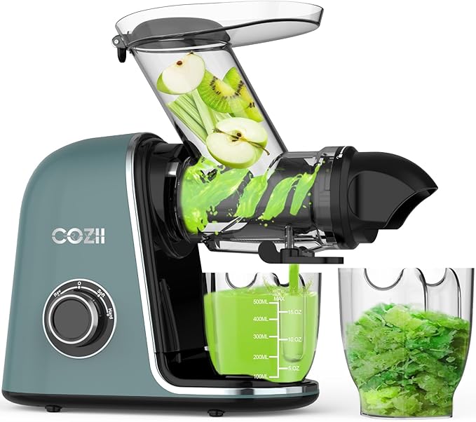 COZII Cold Press Juicer,Non-Clog Slow Masticating Juicer Soft/hard Mode & Quiet Motor,3.6 Inch Large Feed Chute For Vegetable and Fruit,Easy to Clean Juicer Machines,Dishwasher Safe,High Juice Yield