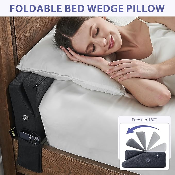 Bed Wedge Pillow for Headboard - Wedge Pillow Headboard Full(54"x10"x6") - Foldable Bed Gap Filler/Headboard Pillow/Mattress Wedge - Fill Gap (0-8") Between Headboard and Mattress - AshGray