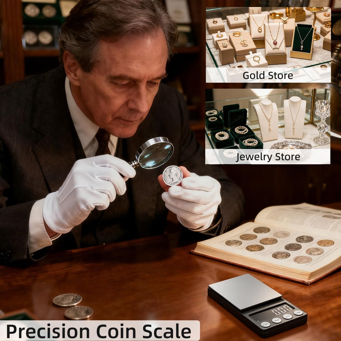 SKEAP Digital Coin Scale, Gram Scale 0.01g Accuracy for Coin Collectors, Bank Tellers and Home Use, Ideal Scale for Gold and Jewelry, 200g Capacity with Calibration Weight