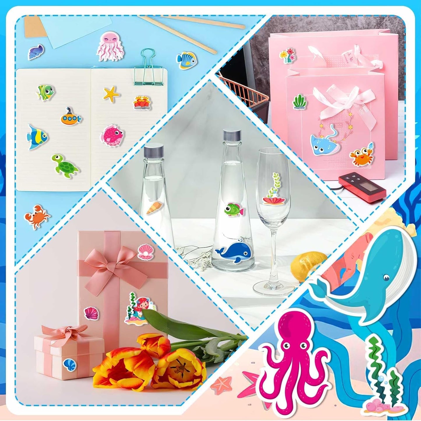 UPINS 12 Sheets Ocean 3D Puffy Stickers for Kids, Under The Sea Animal Cute Fish Shark Foam Stickers for Boys Girls Birthday Gifts, Classroom Reward, DIY Crafts Decorations