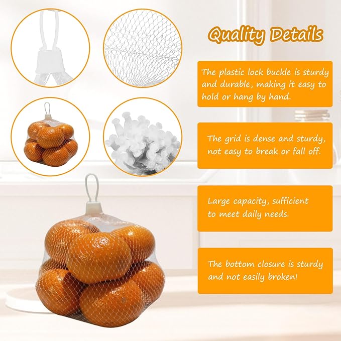 Limso 100 PCS Seafood Boiling Bags, 24 Inch Seafood Bag Onion Bag Mesh Nylon Netting, Reusable Mesh Produce Bags, With 100 Pcs Loop-Style Closures (White)