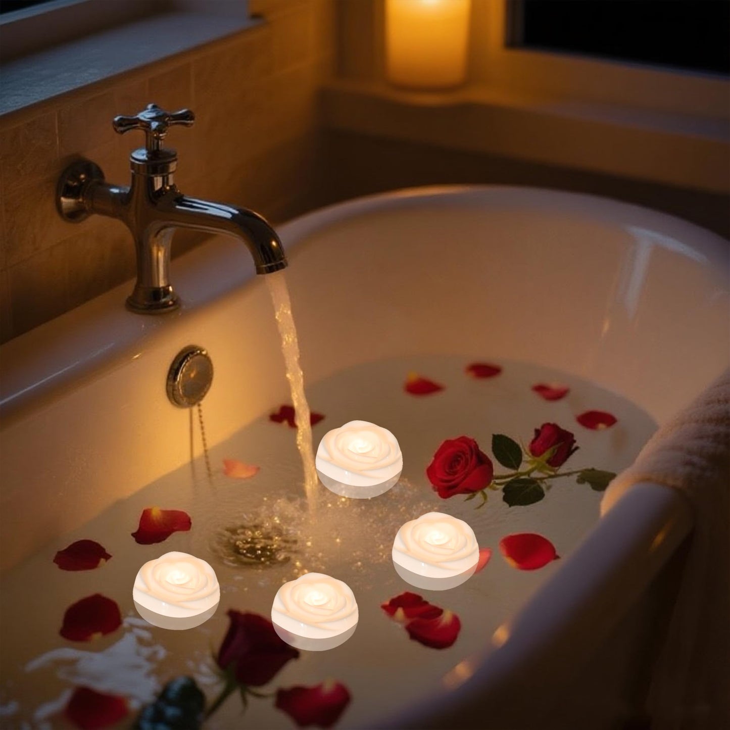 Aignis 36Pcs Flameless Led Floating Candles, White Rose Plastic Tealight Battery Operated, 120+ Hours Glow Time, Cozy Light For